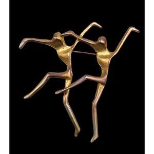 Abstract Dancers Brooch 80s Gold Plated MCM Costume Jewelry Pin Vintage Unmarked